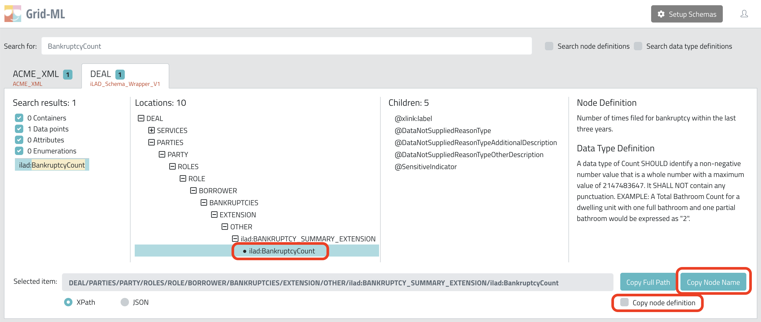 Copying iLAD XPATH with Element Definition